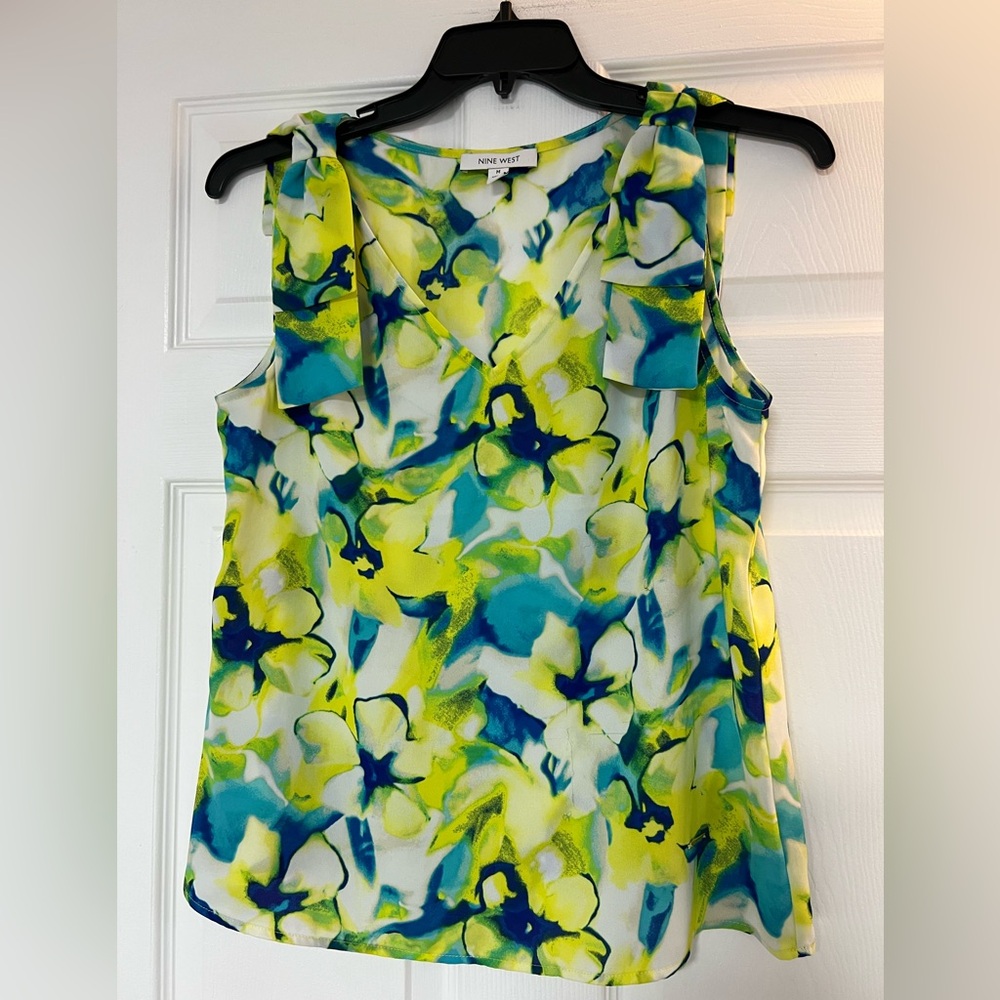 Nine West Bright Floral V-Neck Tank - Yellow, Blue & White